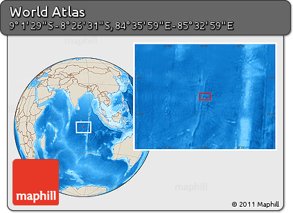 Shaded Relief Location Map of the Area around 8° 44' 0" S, 85° 4' 29" E