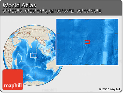 Shaded Relief Location Map of the Area around 8° 44' 0" S, 85° 4' 29" E