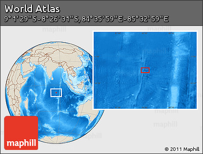 Shaded Relief Location Map of the Area around 8° 44' 0" S, 85° 4' 29" E