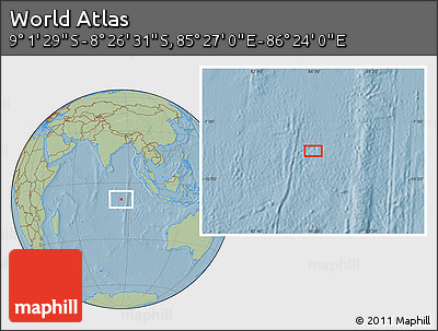 Savanna Style Location Map of the Area around 8° 44' 0" S, 85° 55' 30" E, hill shading