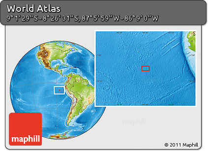 Physical Location Map of the Area around 8° 44' 0" S, 86° 37' 30" W