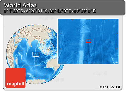 Shaded Relief Location Map of the Area around 8° 44' 0" S, 90° 10' 30" E