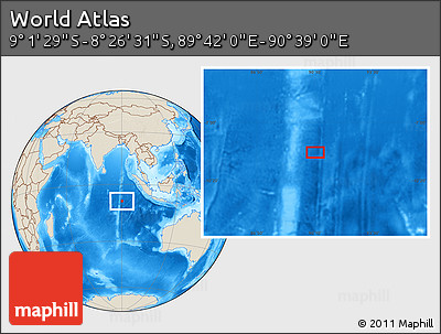 Shaded Relief Location Map of the Area around 8° 44' 0" S, 90° 10' 30" E