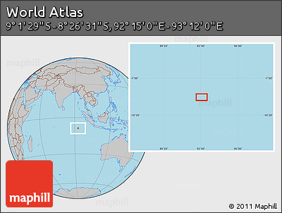Gray Location Map of the Area around 8° 44' 0" S, 92° 43' 29" E