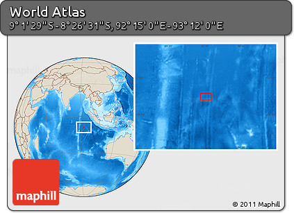 Shaded Relief Location Map of the Area around 8° 44' 0" S, 92° 43' 29" E