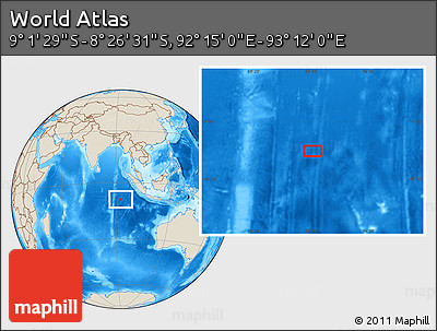Shaded Relief Location Map of the Area around 8° 44' 0" S, 92° 43' 29" E
