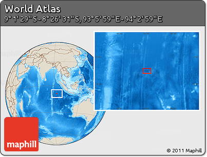 Shaded Relief Location Map of the Area around 8° 44' 0" S, 93° 34' 29" E