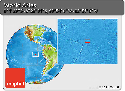 Physical Location Map of the Area around 8° 44' 0" S, 93° 25' 30" W