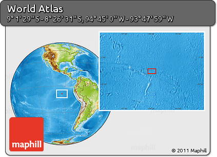 Physical Location Map of the Area around 8° 44' 0" S, 94° 16' 30" W