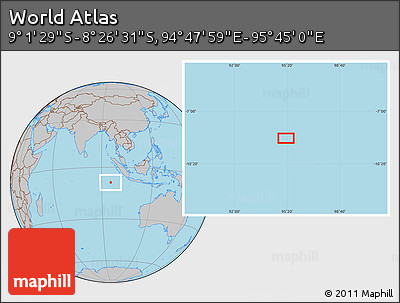 Gray Location Map of the Area around 8° 44' 0" S, 95° 16' 30" E