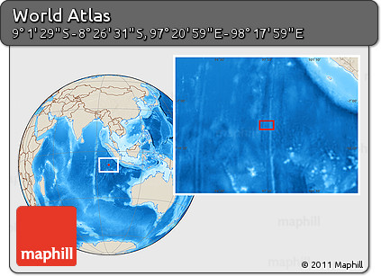 Shaded Relief Location Map of the Area around 8° 44' 0" S, 97° 49' 29" E