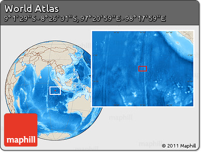 Shaded Relief Location Map of the Area around 8° 44' 0" S, 97° 49' 29" E