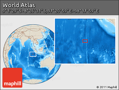 Shaded Relief Location Map of the Area around 8° 44' 0" S, 97° 49' 29" E