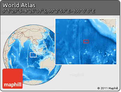 Shaded Relief Location Map of the Area around 8° 44' 0" S, 99° 31' 30" E