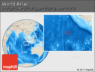 Shaded Relief Location Map of the Area around 8° 44' 0" S, 99° 31' 30" E