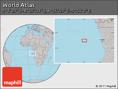 Gray Location Map of the Area around 8° 44' 0" S, 9° 25' 30" E