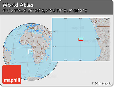 Gray Location Map of the Area around 8° 44' 0" S, 9° 25' 30" E