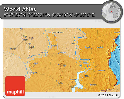Political 3D Map of the Area around 9° 4' 52" N, 0° 4' 30" E