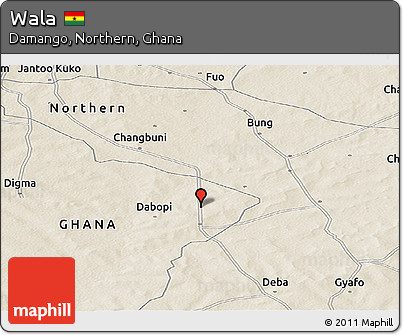 Shaded Relief Panoramic Map of Wala