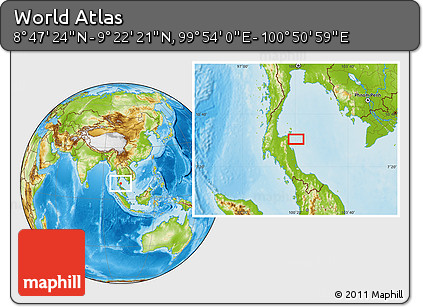 Physical Location Map of the Area around 9° 4' 52" N, 100° 22' 30" E
