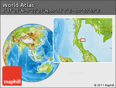 Physical Location Map of the Area around 9° 4' 52" N, 100° 22' 30" E