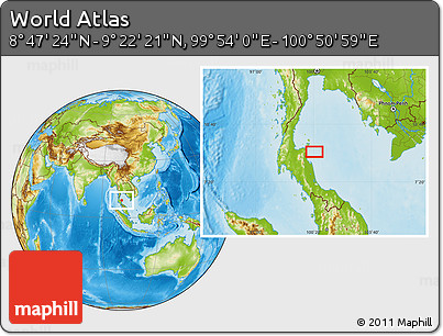 Physical Location Map of the Area around 9° 4' 52" N, 100° 22' 30" E
