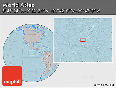 Gray Location Map of the Area around 9° 4' 52" N, 100° 13' 29" W, hill shading