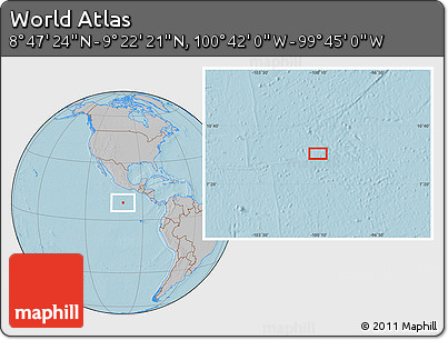 Gray Location Map of the Area around 9° 4' 52" N, 100° 13' 29" W, hill shading