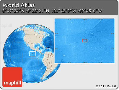 Shaded Relief Location Map of the Area around 9° 4' 52" N, 100° 13' 29" W
