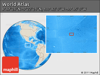 Shaded Relief Location Map of the Area around 9° 4' 52" N, 100° 13' 29" W