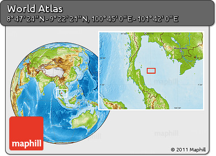 Physical Location Map of the Area around 9° 4' 52" N, 101° 13' 29" E