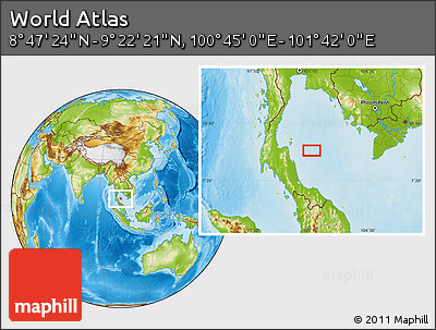 Physical Location Map of the Area around 9° 4' 52" N, 101° 13' 29" E