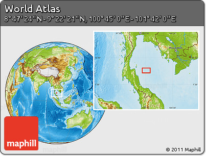 Physical Location Map of the Area around 9° 4' 52" N, 101° 13' 29" E