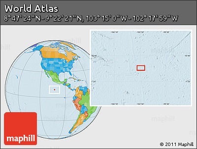 Political Location Map of the Area around 9° 4' 52" N, 102° 46' 30" W