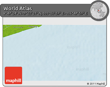 Physical 3D Map of the Area around 9° 4' 52" N, 106° 19' 29" E