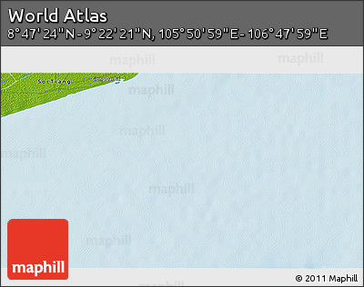 Physical 3D Map of the Area around 9° 4' 52" N, 106° 19' 29" E