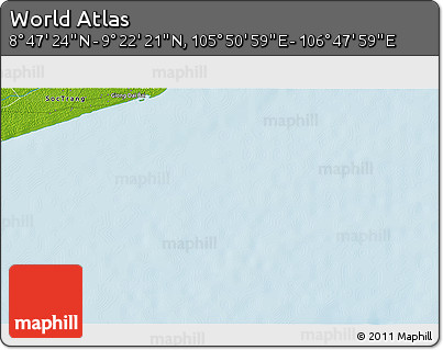 Physical 3D Map of the Area around 9° 4' 52" N, 106° 19' 29" E