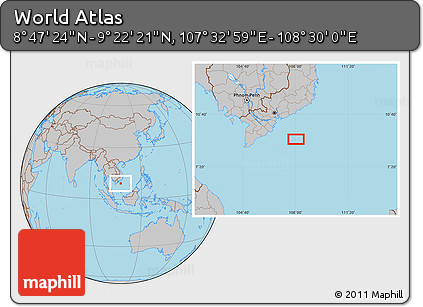 Gray Location Map of the Area around 9° 4' 52" N, 108° 1' 30" E