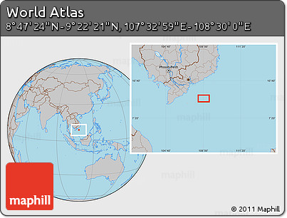Gray Location Map of the Area around 9° 4' 52" N, 108° 1' 30" E