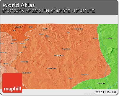 Political 3D Map of the Area around 9° 4' 52" N, 10° 16' 30" E
