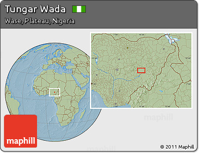 Savanna Style Location Map of Tungar Wada, hill shading