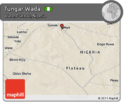 Shaded Relief Panoramic Map of Tungar Wada