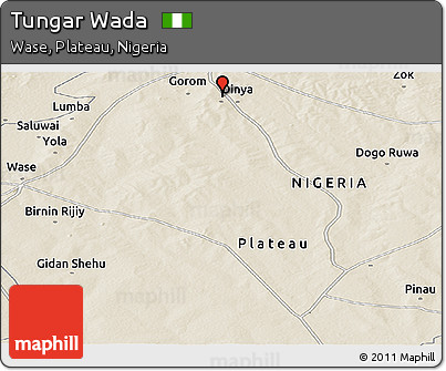 Shaded Relief Panoramic Map of Tungar Wada