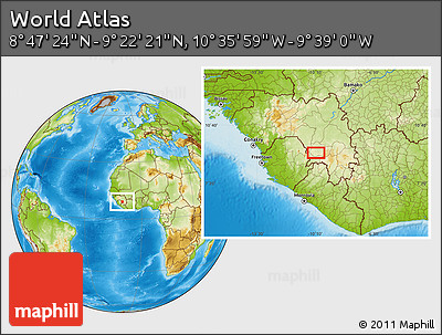 Physical Location Map of the Area around 9° 4' 52" N, 10° 7' 30" W