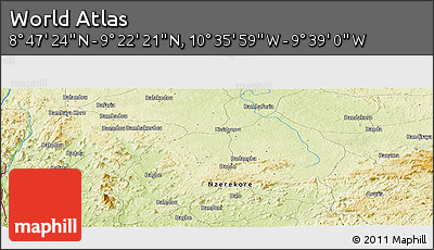 Physical Panoramic Map of the Area around 9° 4' 52" N, 10° 7' 30" W