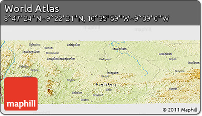Physical Panoramic Map of the Area around 9° 4' 52" N, 10° 7' 30" W