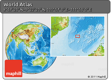 Physical Location Map of the Area around 9° 4' 52" N, 111° 25' 30" E