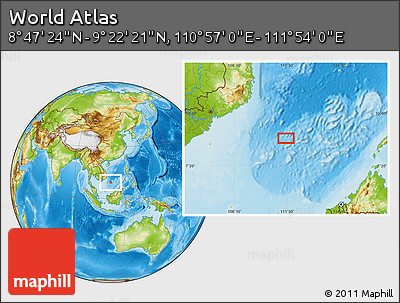 Physical Location Map of the Area around 9° 4' 52" N, 111° 25' 30" E
