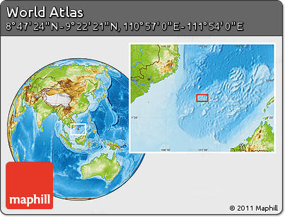 Physical Location Map of the Area around 9° 4' 52" N, 111° 25' 30" E