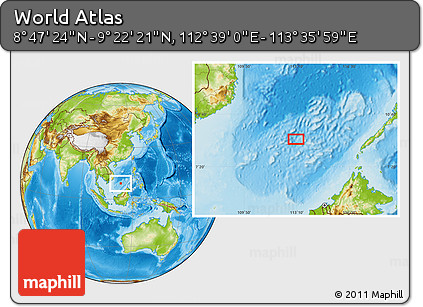 Physical Location Map of the Area around 9° 4' 52" N, 113° 7' 30" E